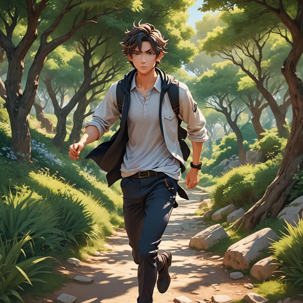 Handsome Man Runs in Scenic Israeli Landscape