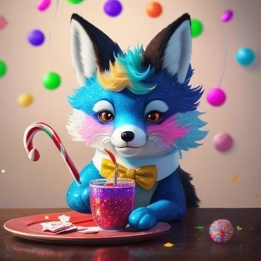 An anthropomorphic fox wearing a tuxedo at a dinner party.
