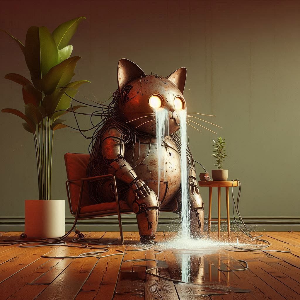 Sad Old Fat Robot Cat