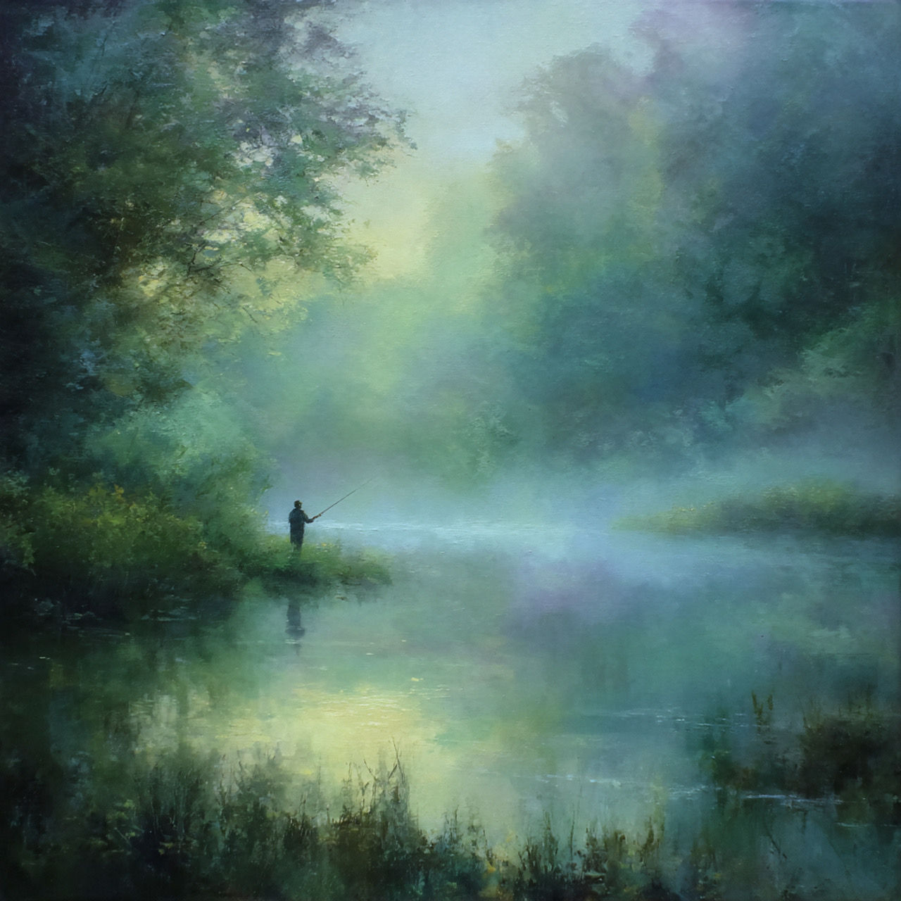 Misty Morning on the Green River with a Lone Fisherman