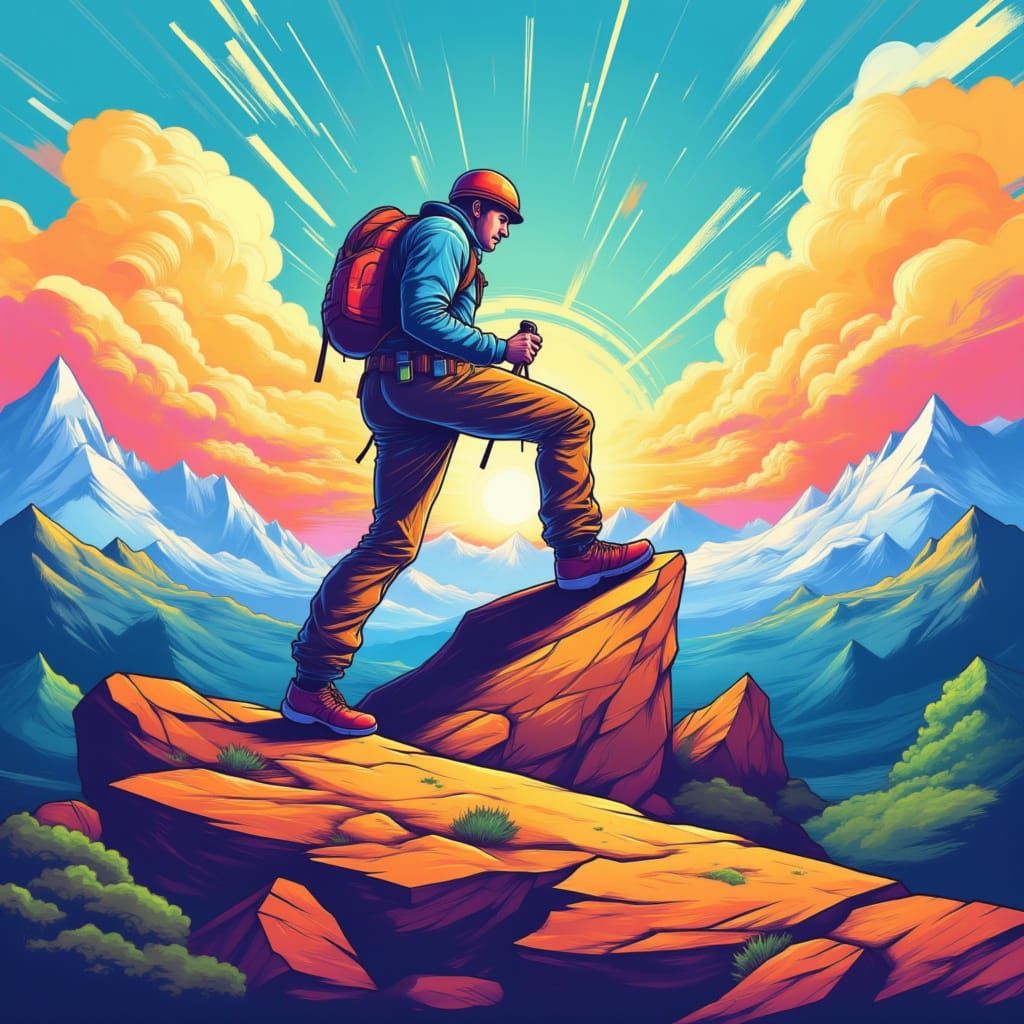 A mountain climber, dynamic, colorful background <lora:Dynamic:1.0>