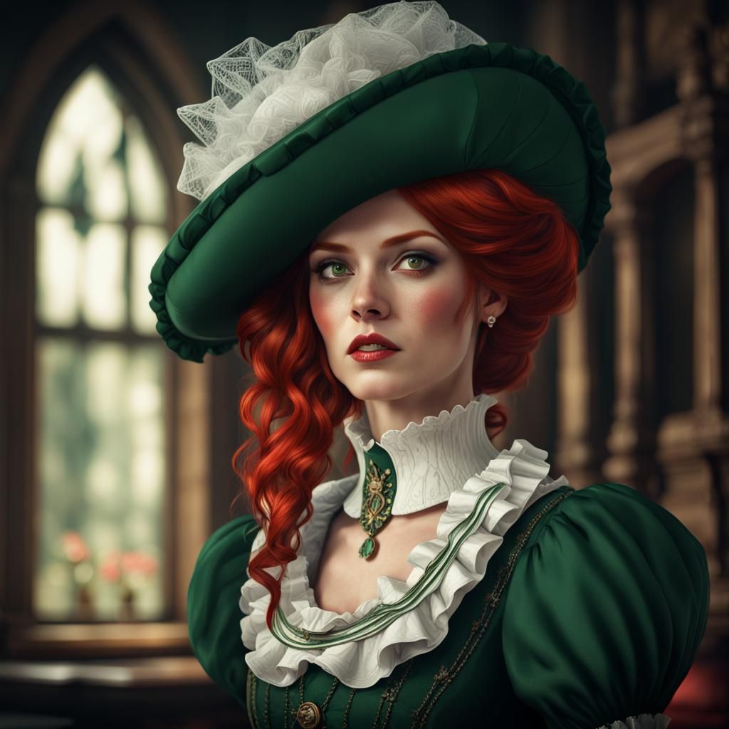 stunningly beautiful woman, with red hair, large green perfect eyes  by @Crazymoona