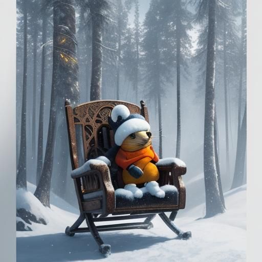 Whimsical Mouse on Ski Lift in Fantasy Watercolor Style