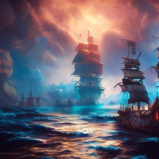 Fleet Chases the Pirates  by @mathy_art_girl_305