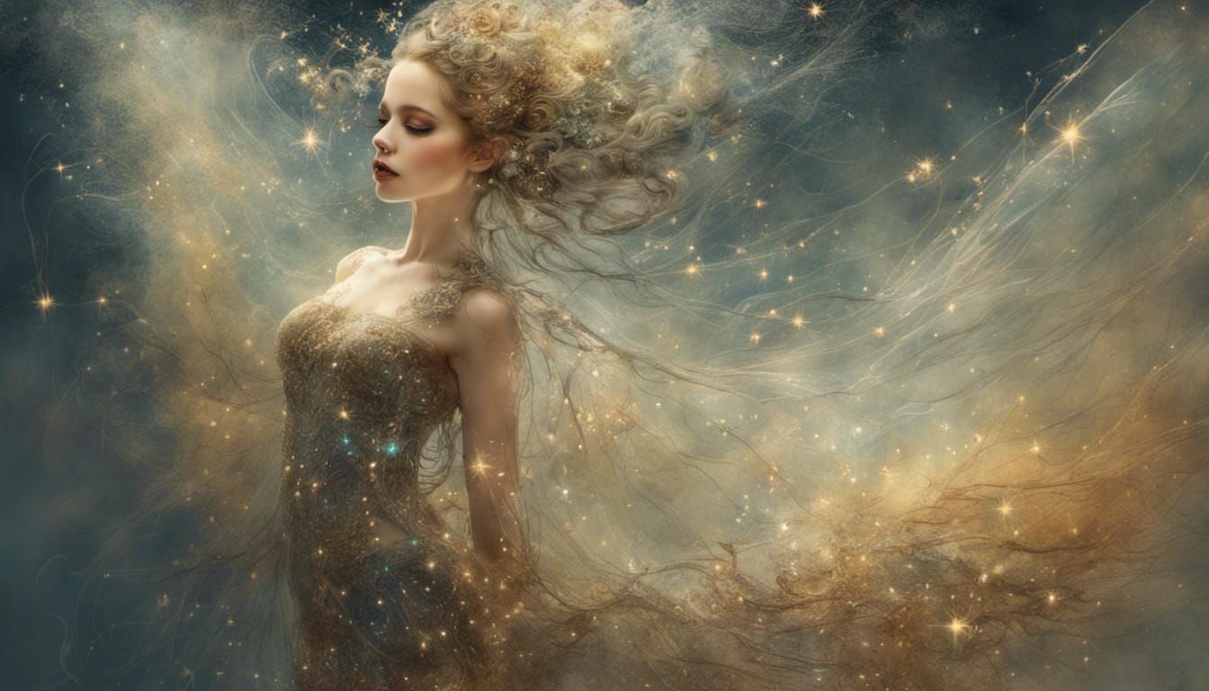 Woman covered in Glitter, metallic, shadowy, watercolor, by ...