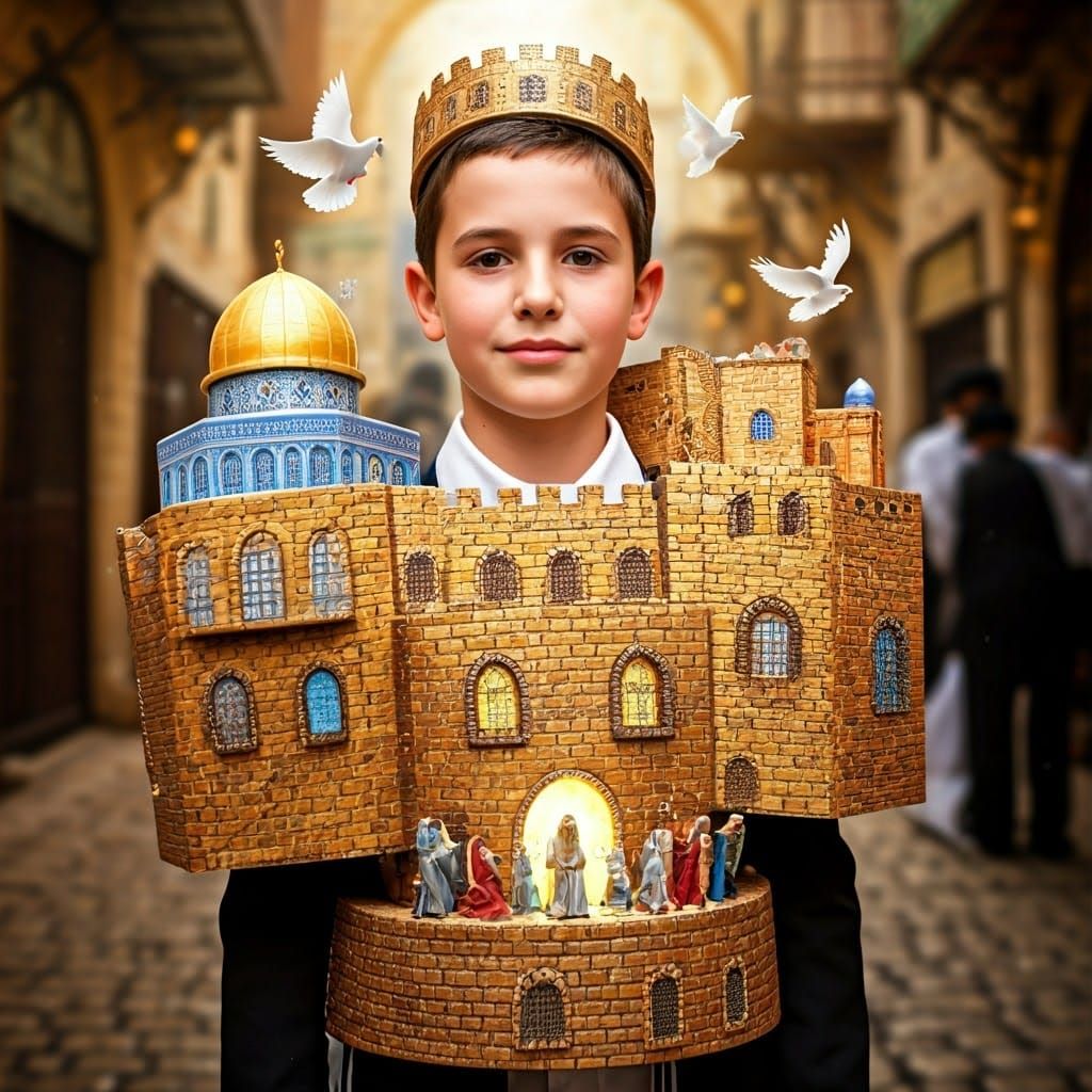 Young Hasidic Boy Embodies Vibrant Jerusalem in Folk Art Cos...