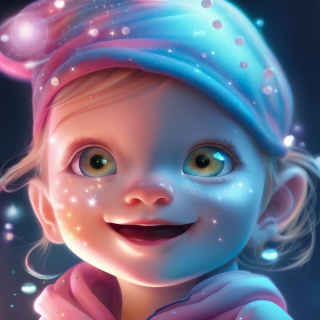 she is a happy three-year-old with sparkling, 
her eyes are ...