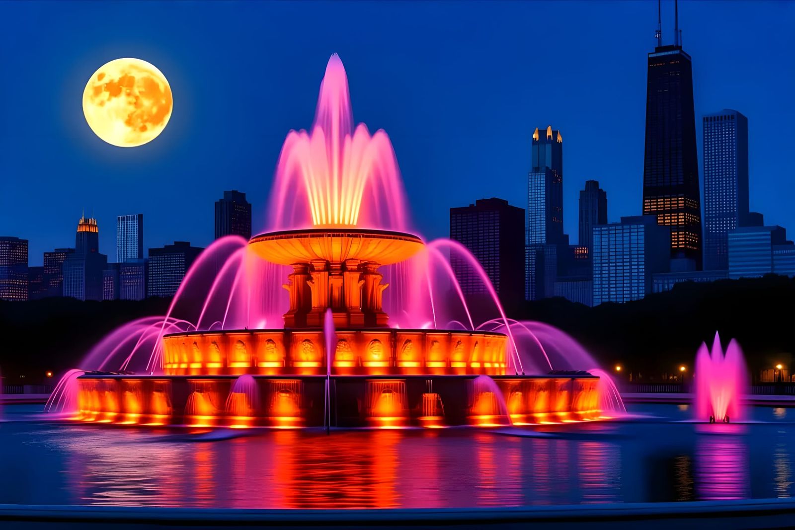 Buckingham Fountain Moon Glow  by @Gary Murakami