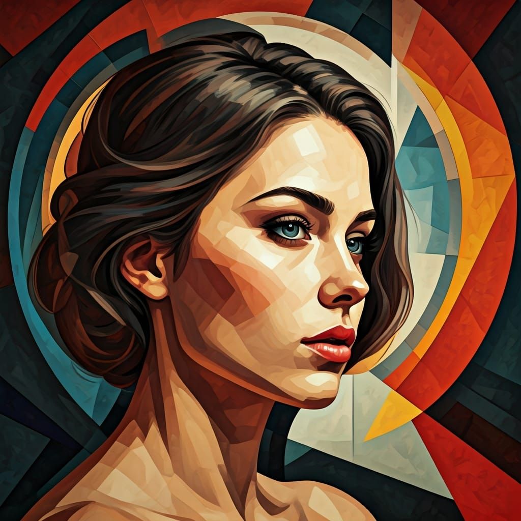 Abstract Cubist Woman in Geometric Forms