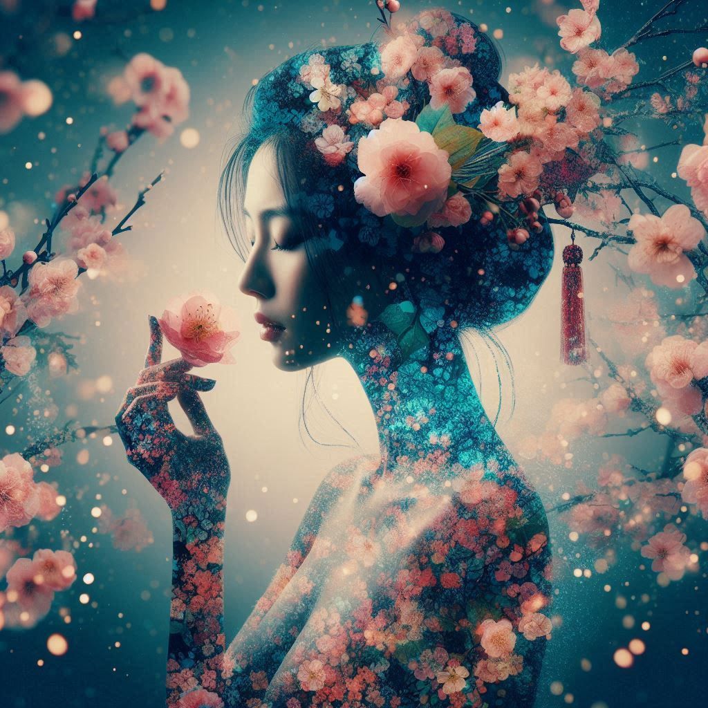 double exposure beautiful fantasy DALL-E 3 portrait landscap...