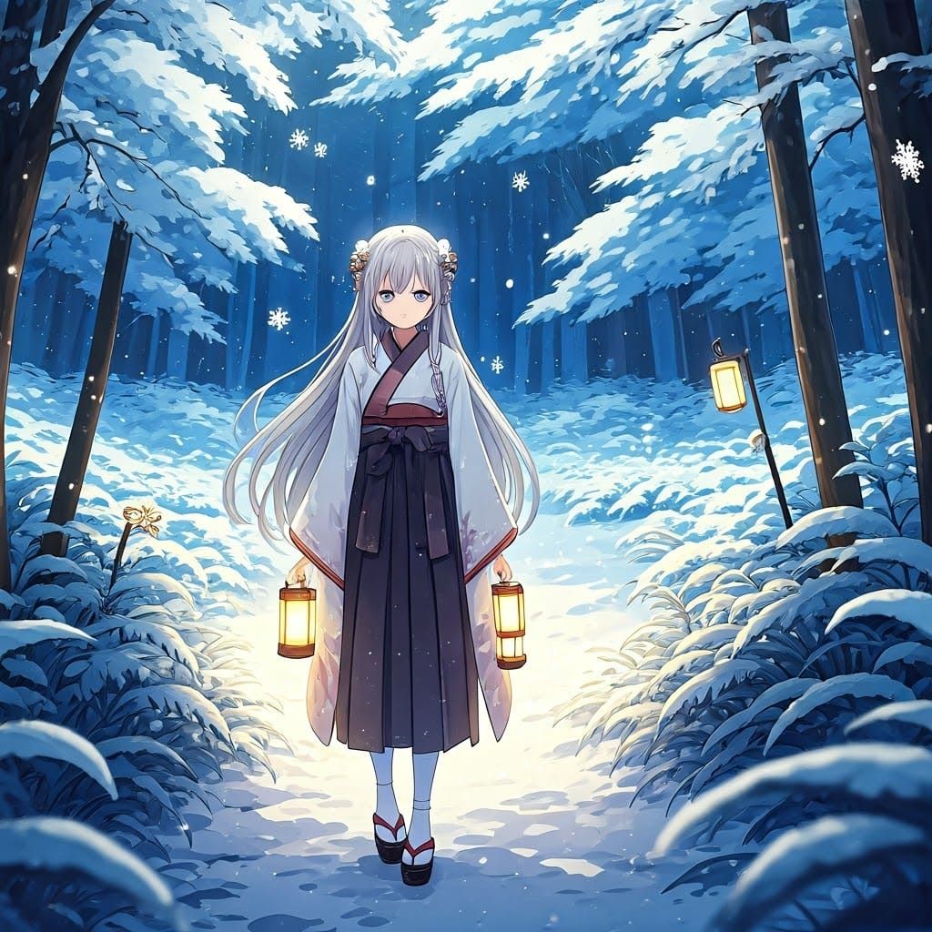 Anime Girl in Snowy Forest Glade