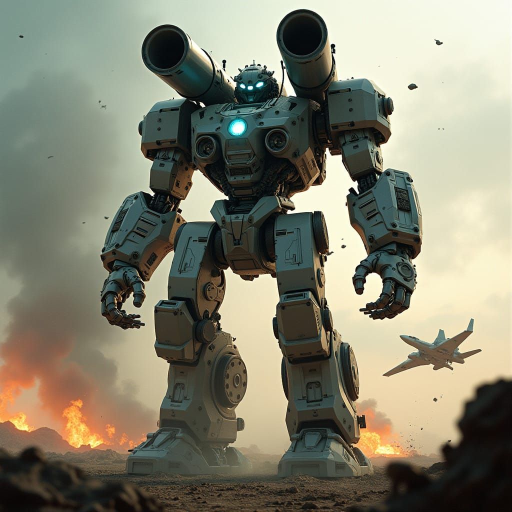 Futuristic War Titan Cyborg Dominates War-Torn Landscape in ...