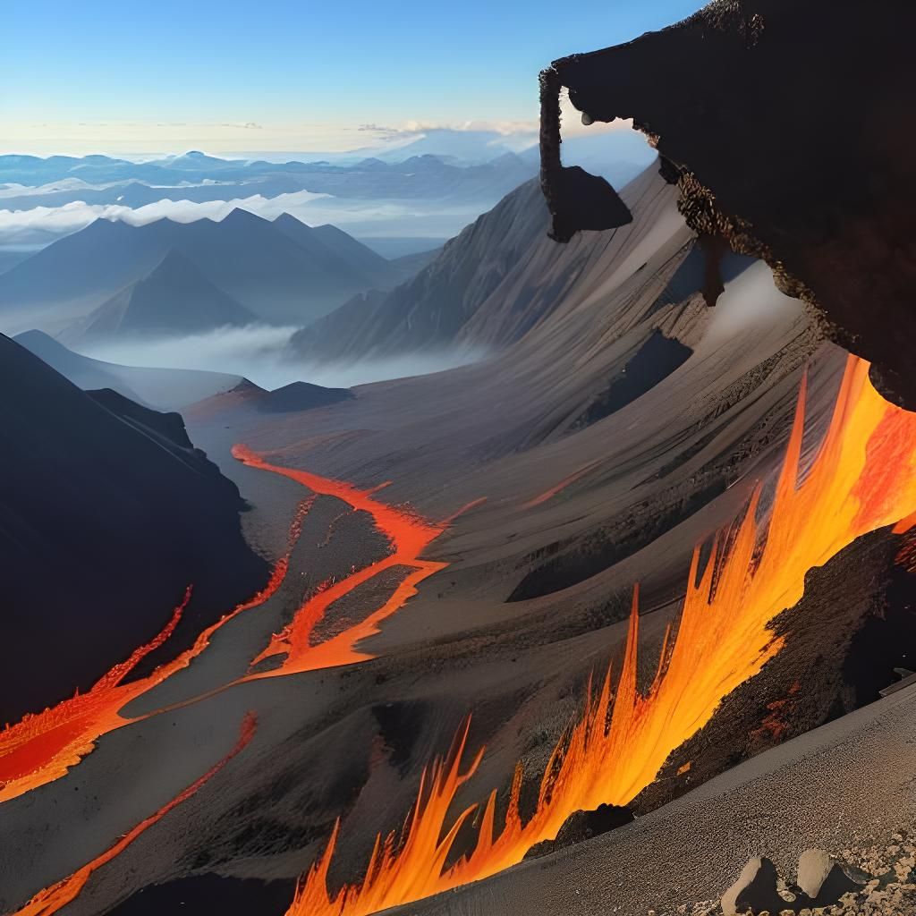 Volcanic Landscape with Fiery Sky