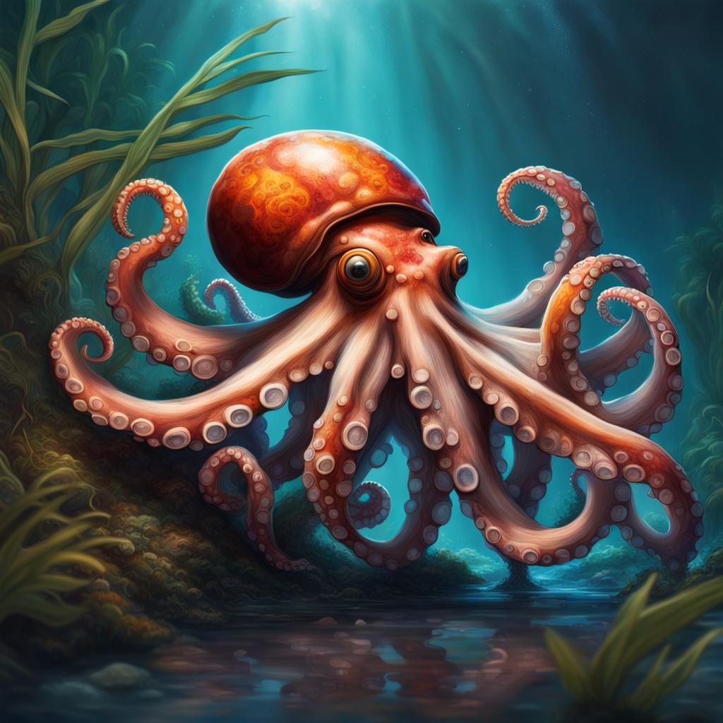 octopus with a hermit crab shell - AI Generated Artwork - NightCafe Creator