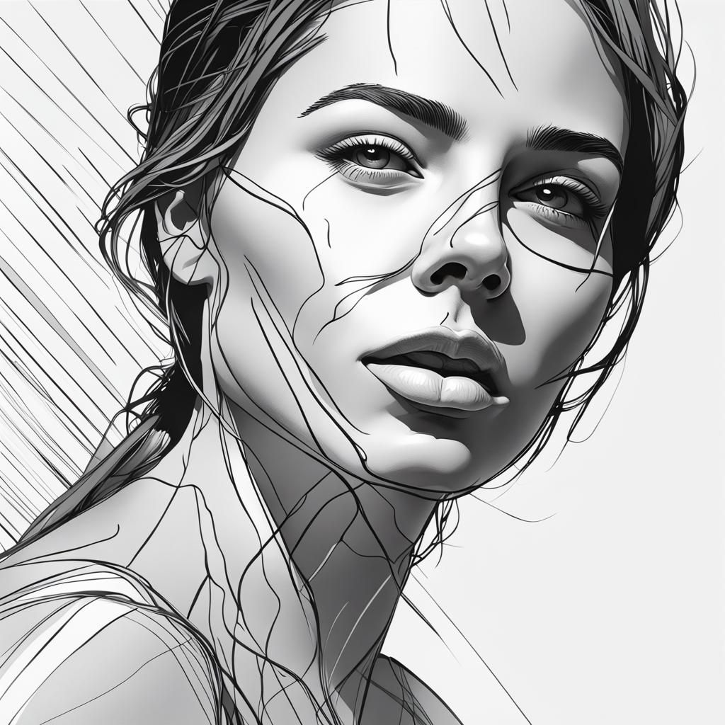 line art face of woman B&W minimalist Hyperrealistic, splash art ...