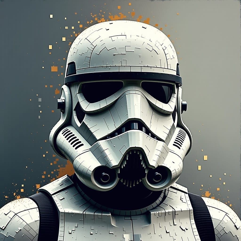  <lora:Pixelated Flux:1.0> A pixelated stormtrooper