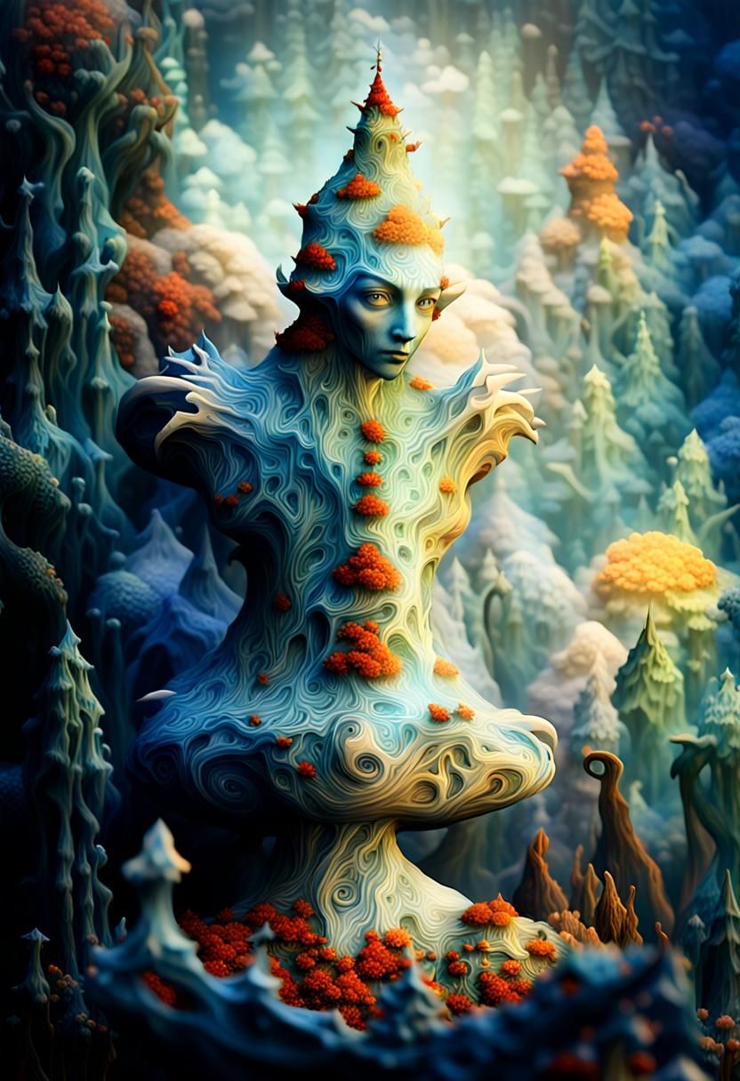 Blue Elves in Fractal Terrariums: Organicpunk Dreamscape