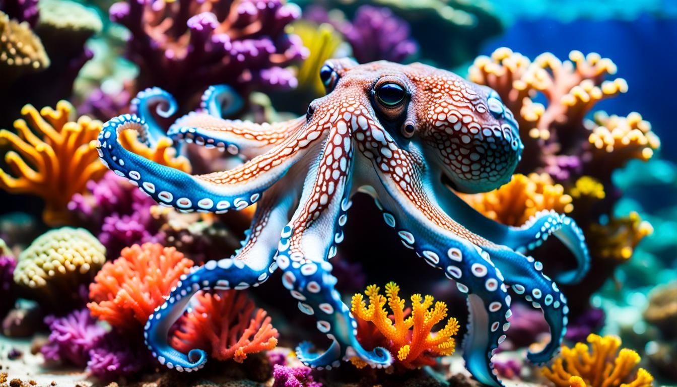 Octopus amongst the coral  by @Worldslaziestninja