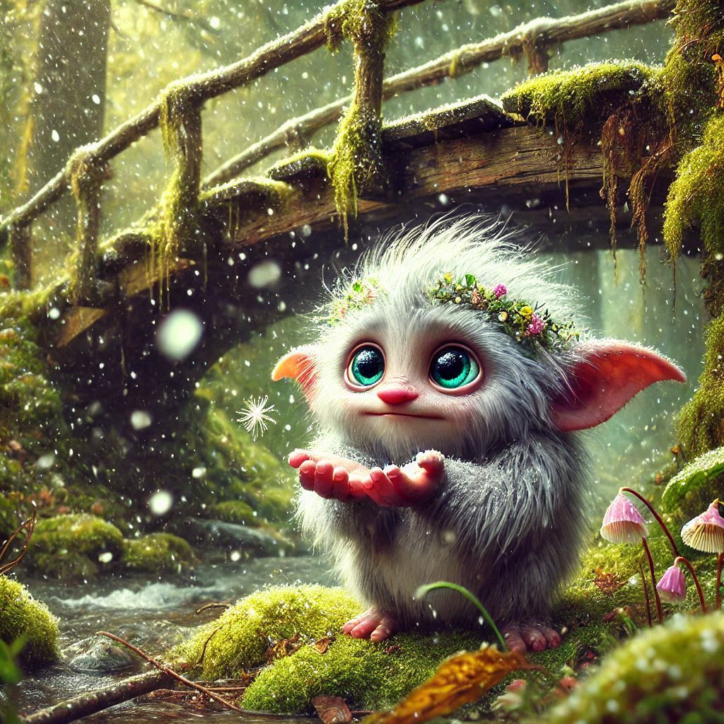 Forest troll catching snow