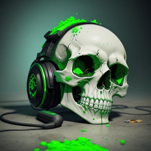 just a cartoony white skull with 
green slime floating aroun...