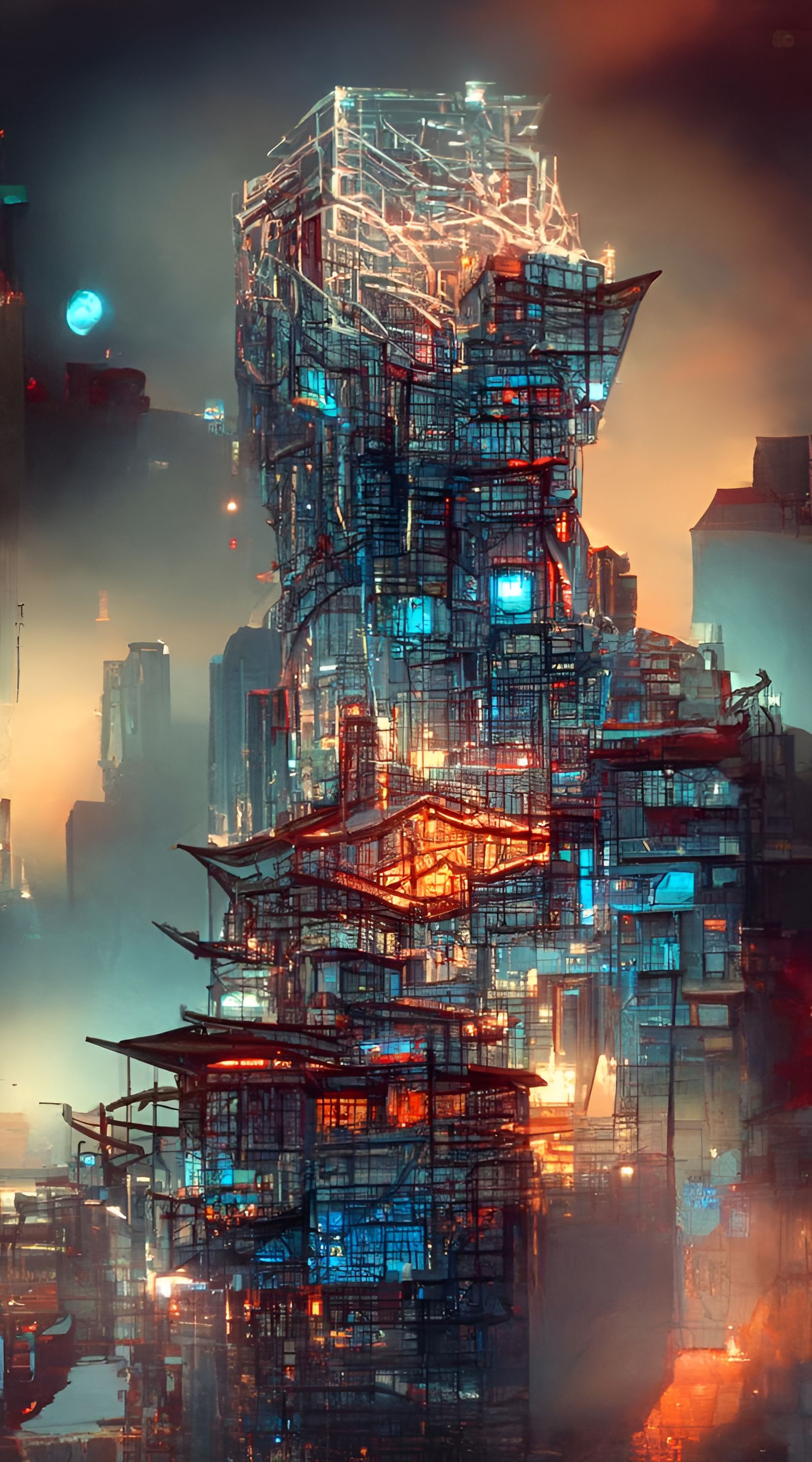 Extremely Detailed Neon Tower