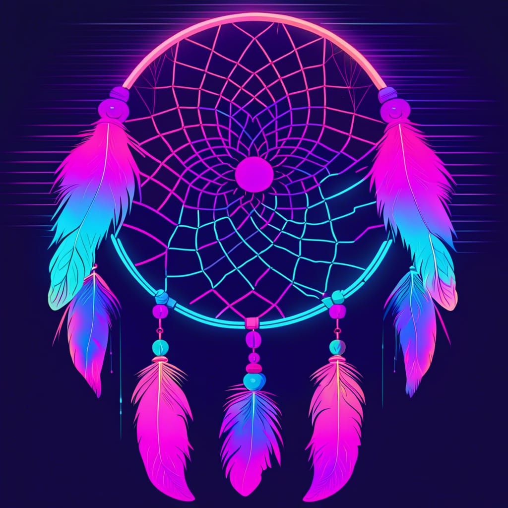 Vaporwave-inspired dream catcher artwork in neon colors - AI Generated ...