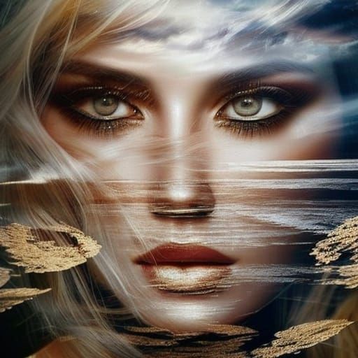 Surreal Woman Surrounded by Rose Petals in Digital Painting ...