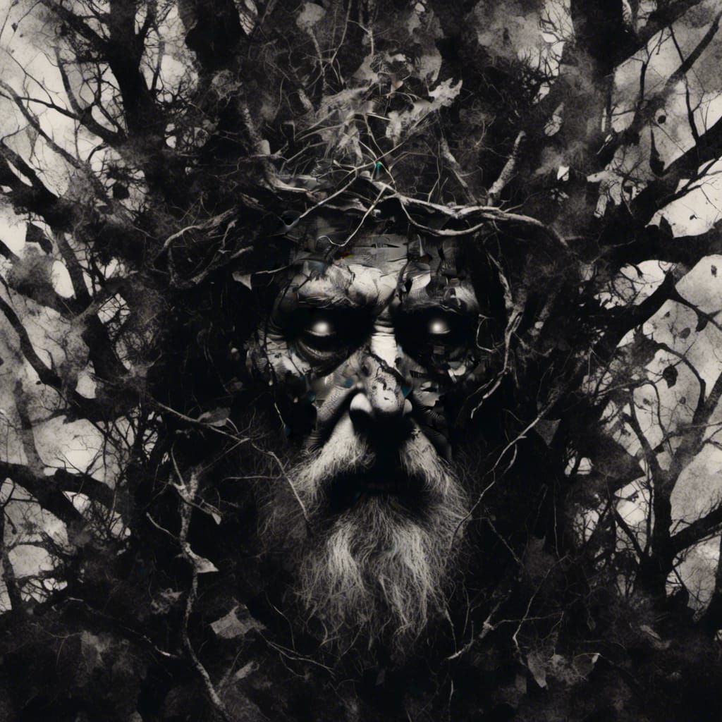 <lora:DarkMedia:1.0>dark double exposure  collage 
 monochrome, black and white ,     sinister terror cinematic,  old ancient male wizard c...