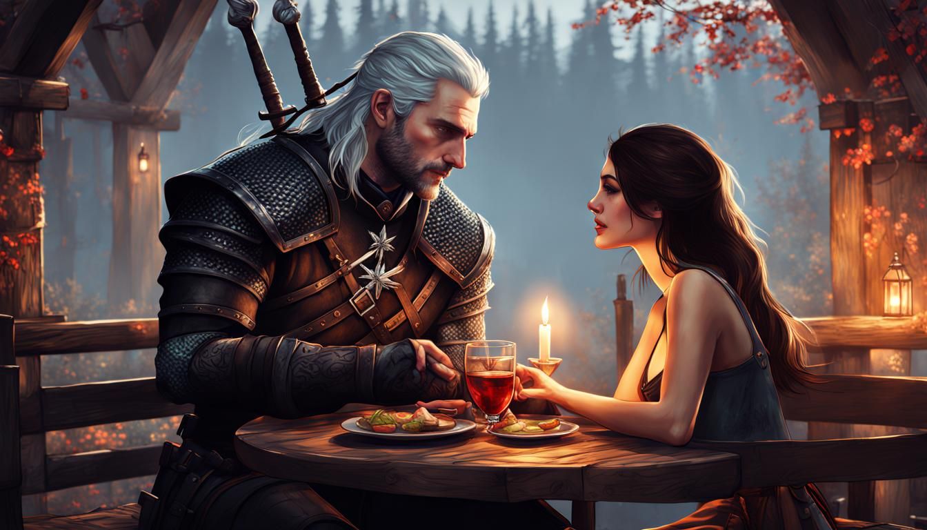 Geralt on a romantic date with a Yennefer  by @Echopeak Essence