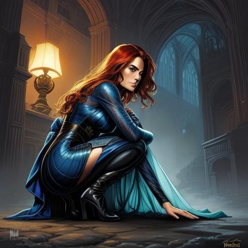 A Beautiful Woman Crouched Down Wearing Sheer Cloth