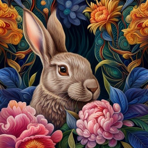 rabbit between flowers