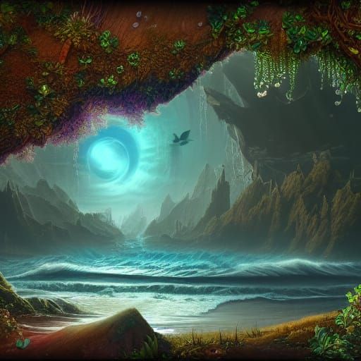 Fantastical Floral Seascape in Detailed Matte Painting