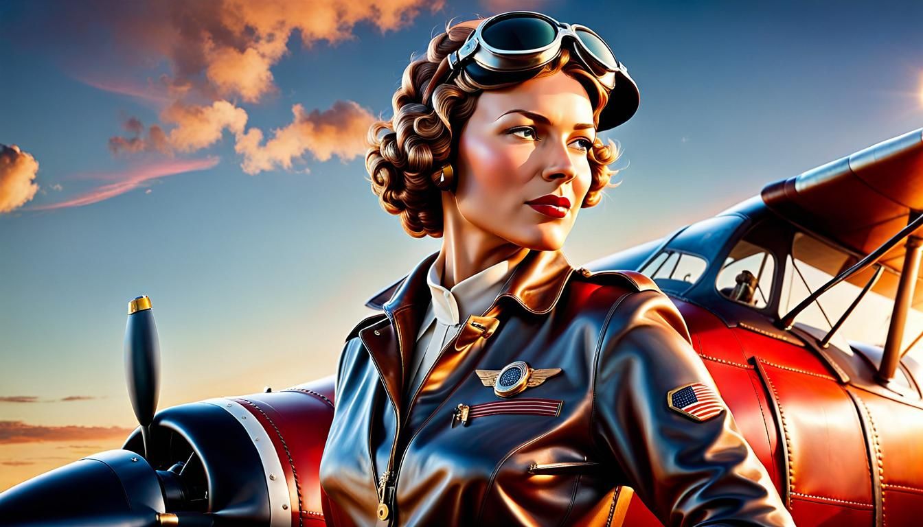 Amelia Earhart. American Aviation Pioneer. First Woman in To...