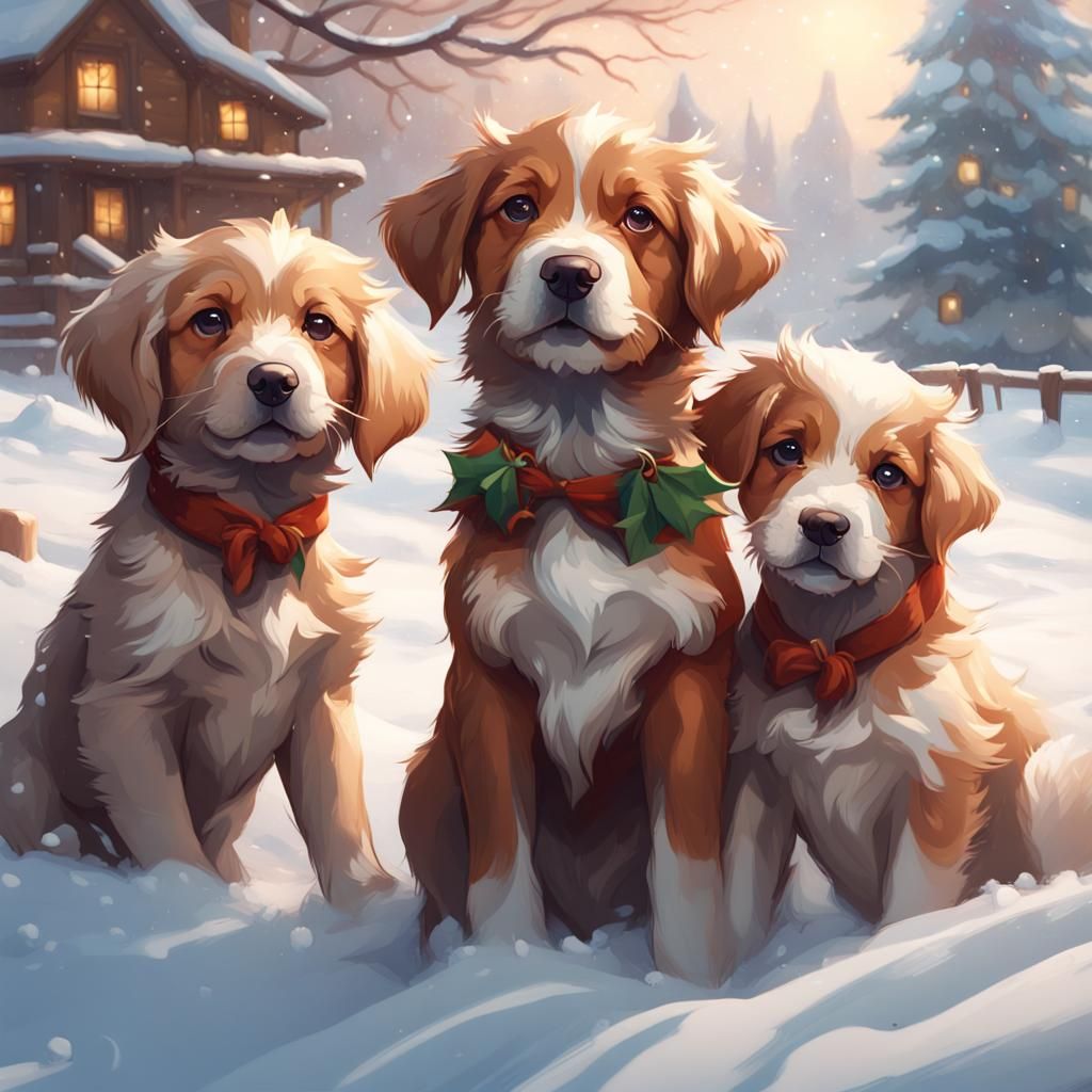 puppies playing in the snow on Christmas day  by @Link