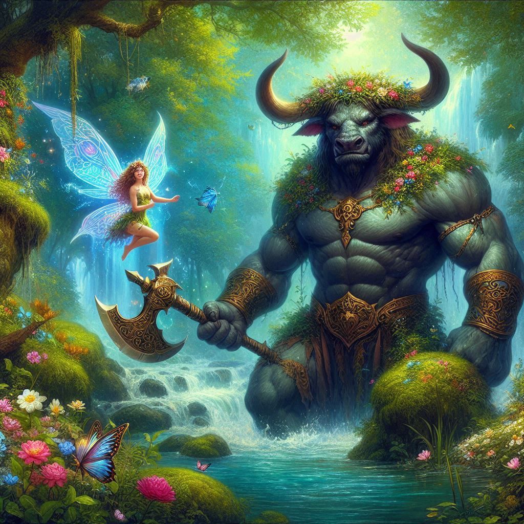 The Fairy Thinks She Did a Fine Job Decorating Her Friend, the Minotaur