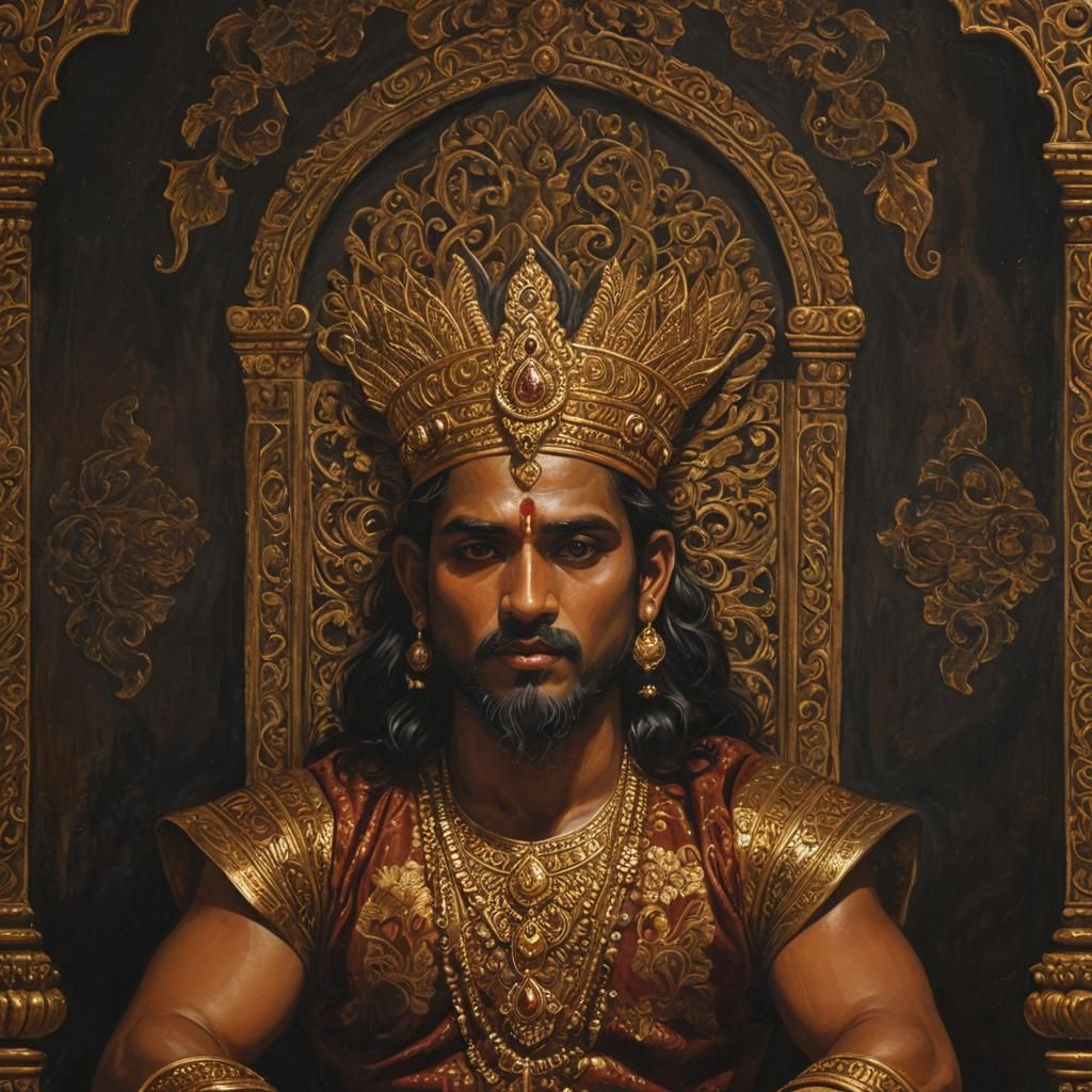 Hiranyakashyap on Throne: Ancient Indian Painting