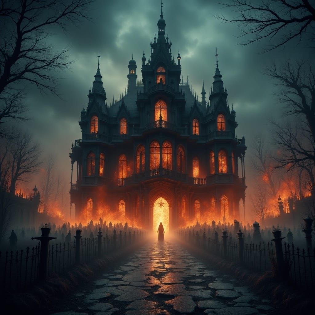 <lora:Nightmare v2:1.0>Complex Photo , double exposure , a evil  lich king silhouette against the  graveyard crowded with raging zombies, ex...