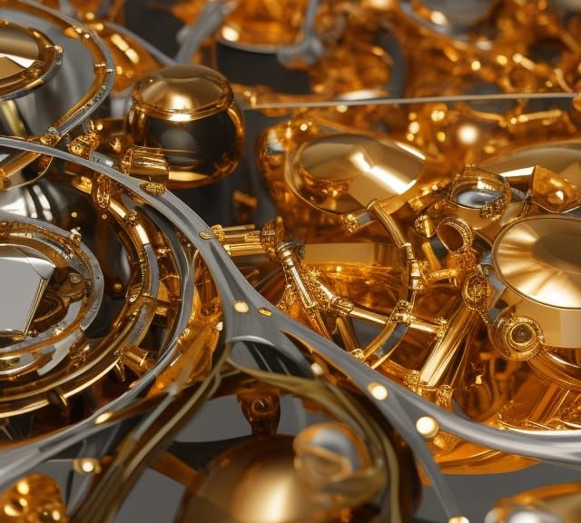 Detail Shot of the Inside of an Intricate Polished Copper Me...