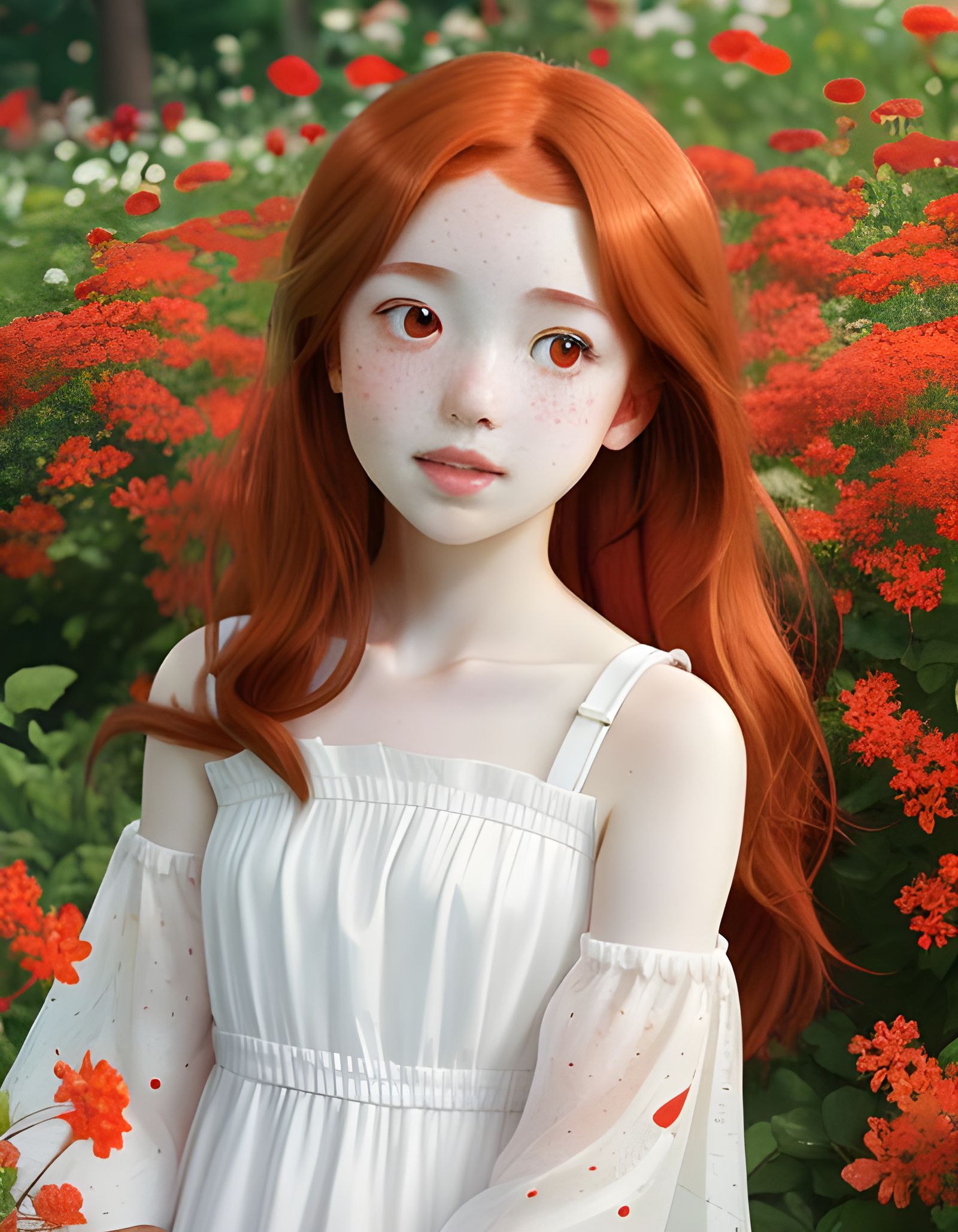 Auburn Haired Girl Picking Flowers, Anime Key Visual