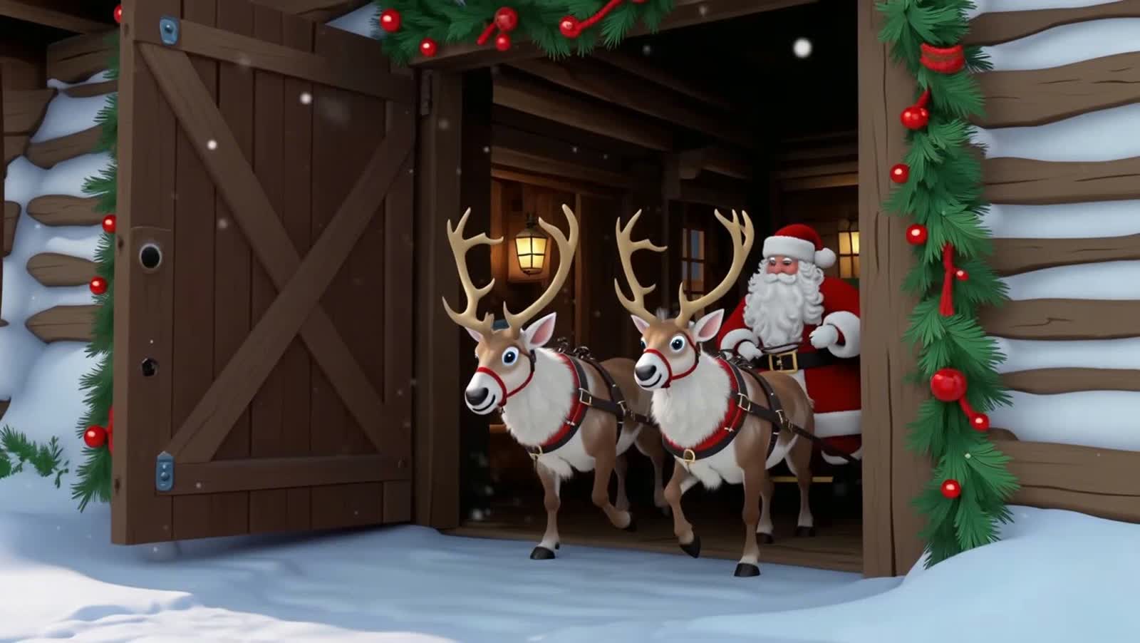 Tonight is the big night. Santa got his reindeer out of the retreat. He has them all harnessed up and out making deliver...