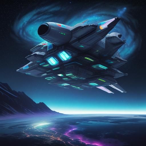 Galactic Drift: Neon Spaceship in Cosmic Wonder