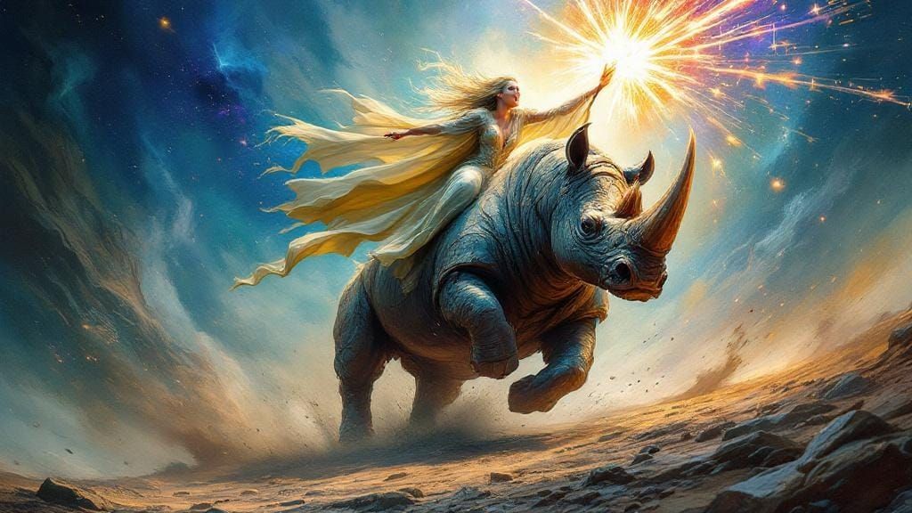 Galadriel on a Rhino