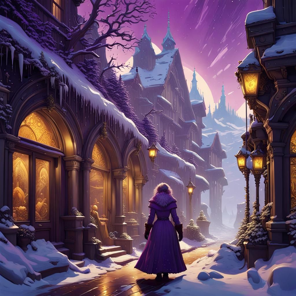 Festive Winter Dog in Dark Fantasy Style