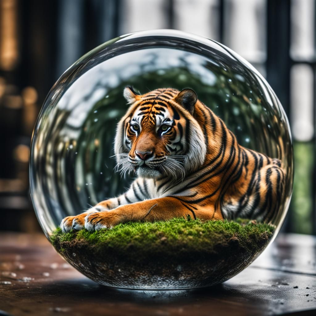 a tiger in a glass ball