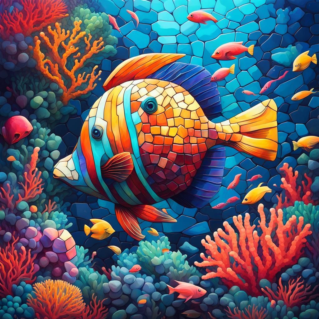 vibrant marine life mosaic - AI Generated Artwork - NightCafe Creator