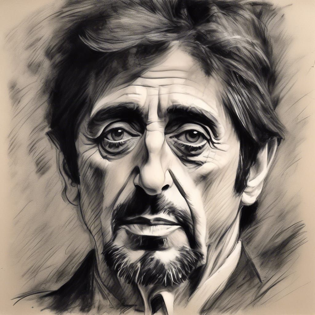 Al Pacino, portrait in charcoal