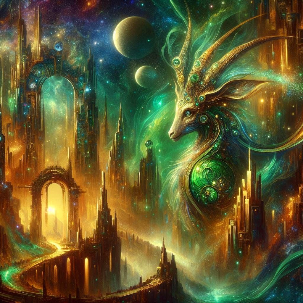 Galactic Golden Gate Gardens Giant Glowing and Glimmering Green Gemstone Gazelle Golem Guardians.