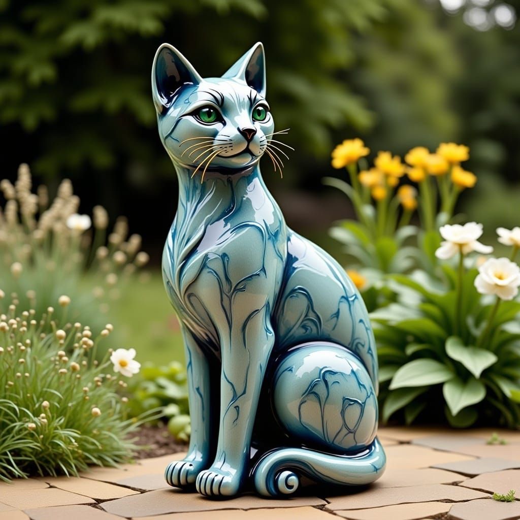 cat statue in a country garden <lora:Smooth Statues:1.0> 