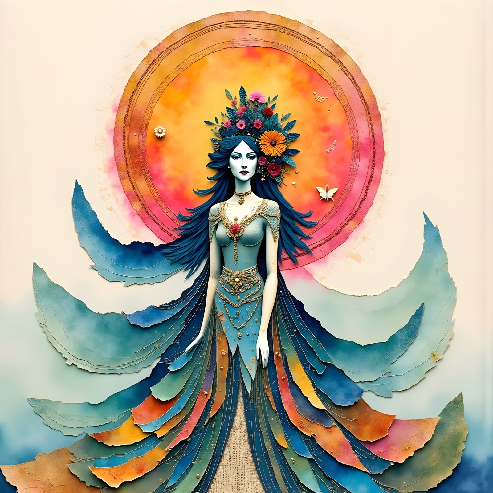 <lora:Collaged:1.0> gradient_watercolor_washes, watercolor_painted_paper, patterned_papers :: delicate_fine_details, richly_colored papercra...