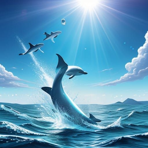 Dolphin Leaping Above Sea in Pixar Style